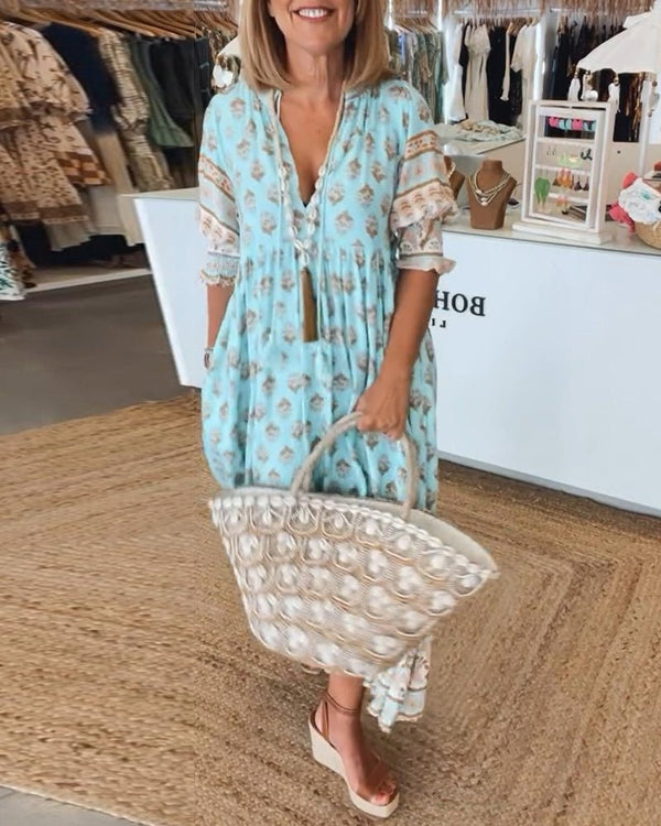 MANA | ABITO MIDI FLOREALE CHIC CON COLLO A V