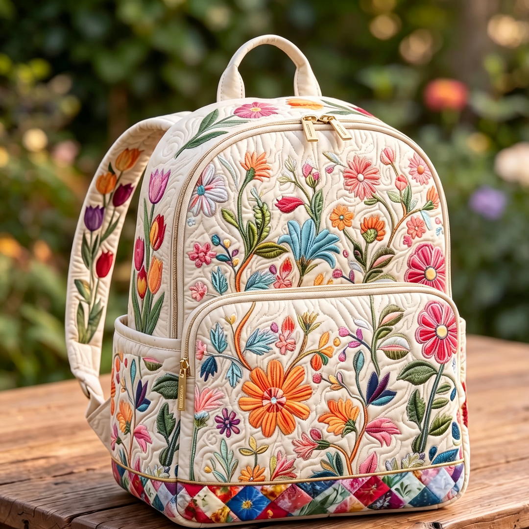 Astrid & Magnus Handverk Quiltet Ryggsekk – Levende Villblomster