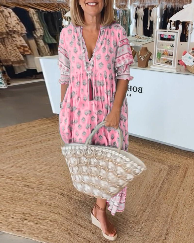 MANA | ABITO MIDI FLOREALE CHIC CON COLLO A V