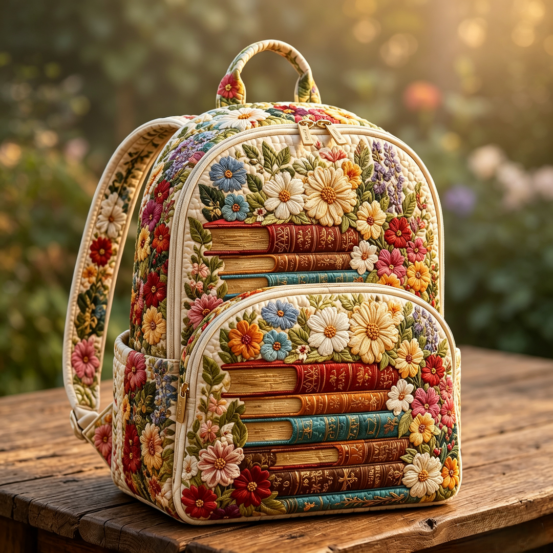 Astrid & Magnus Handverk Quiltet Ryggsekk – Blomster & Bokstabel