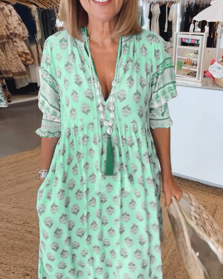 MANA | ABITO MIDI FLOREALE CHIC CON COLLO A V