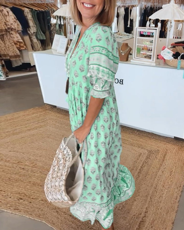 MANA | ABITO MIDI FLOREALE CHIC CON COLLO A V