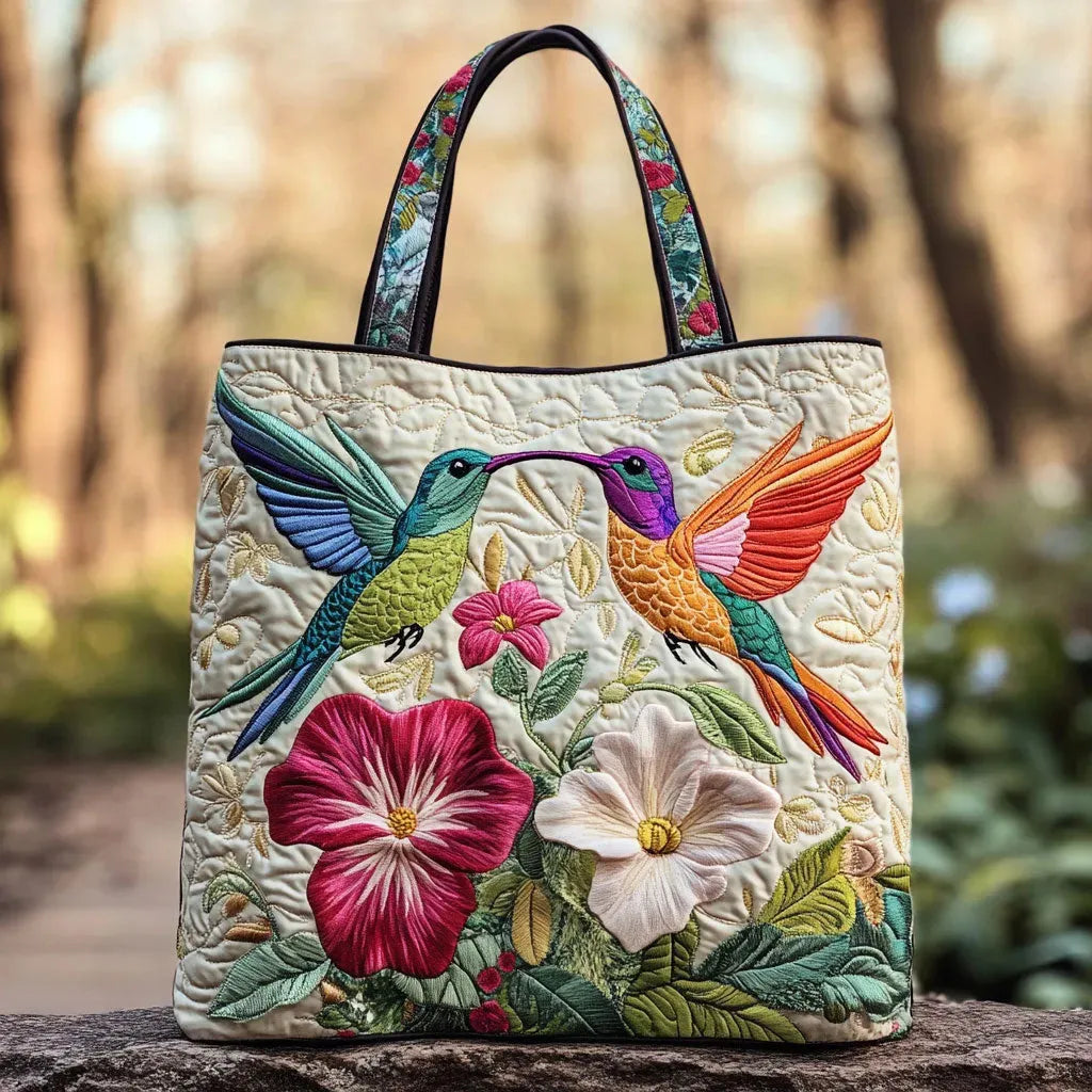 Håndlaget Veske – Kolibri og Hvite Blomster