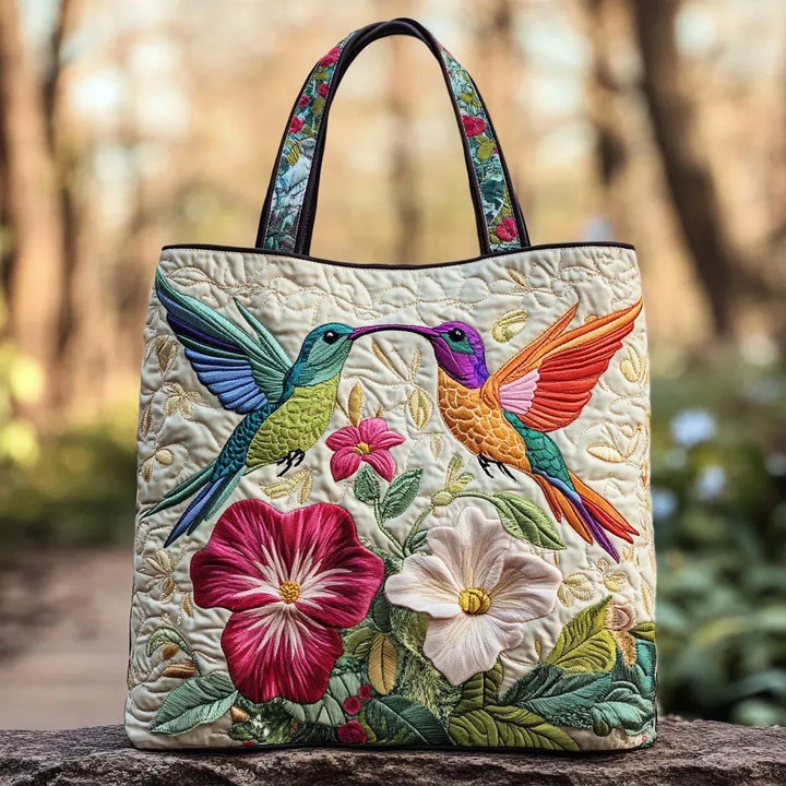 Håndlaget Veske – Kolibri og Hvite Blomster