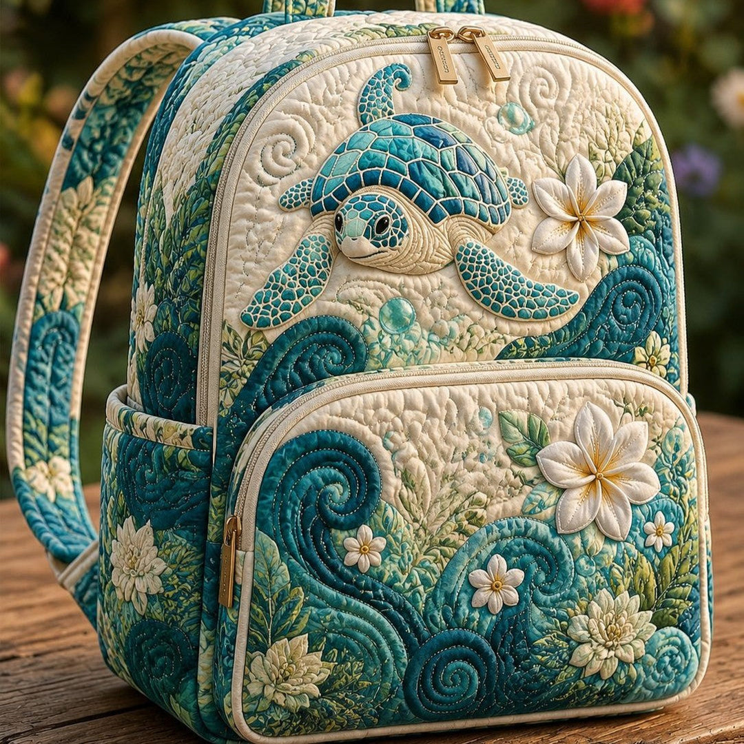 Astrid & Magnus Handverk Quiltet Ryggsekk – Havskilpadde & Plumeria