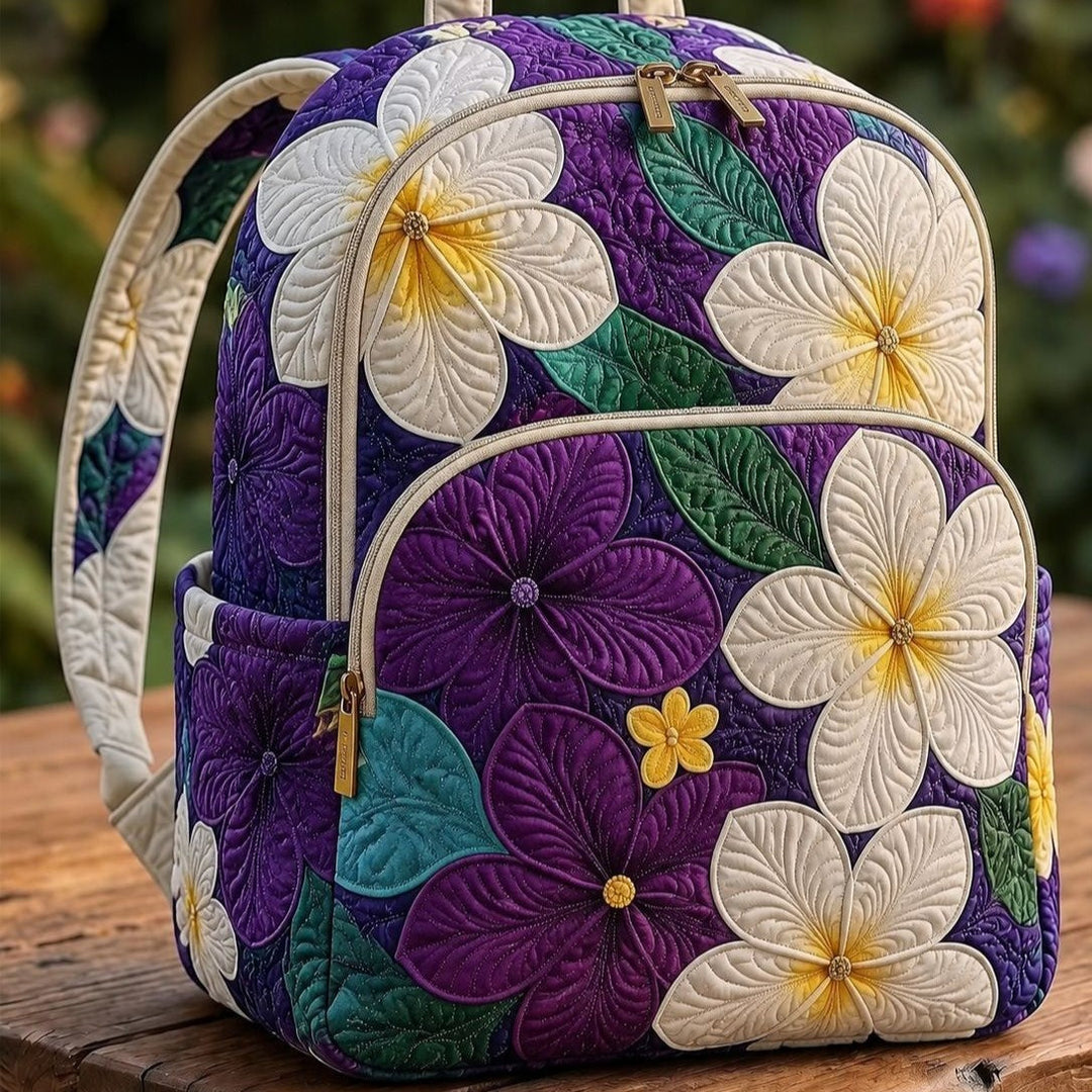 Astrid & Magnus Handverk Quiltet Ryggsekk – Lilla Plumeria