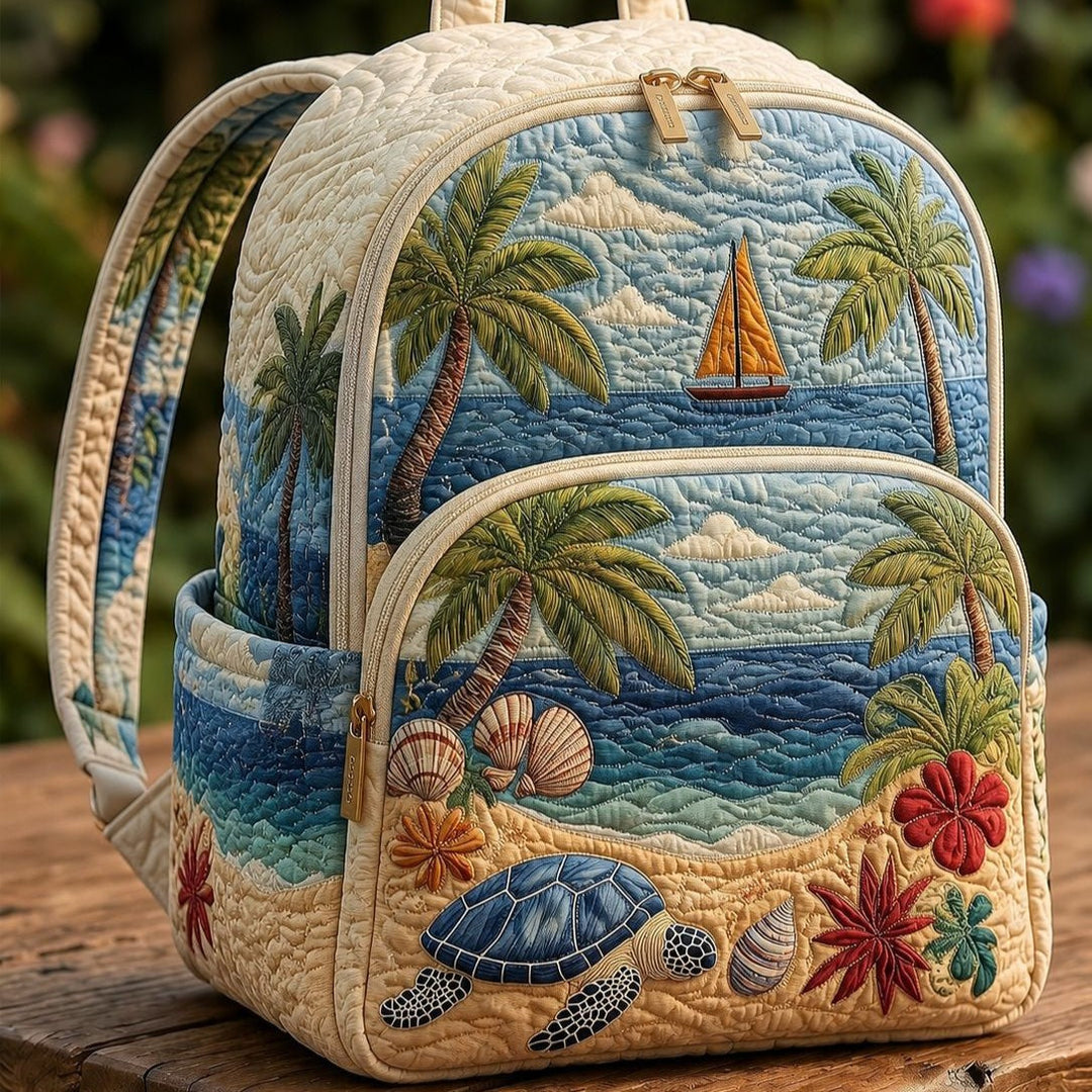 Astrid & Magnus Handverk Quiltet Ryggsekk – Tropisk Strand & Havskilpadde