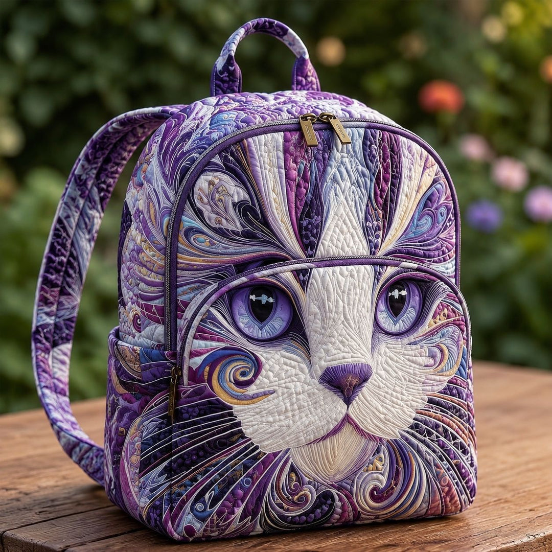 Astrid & Magnus Handverk Quiltet Ryggsekk – Lilla Kunstkatt