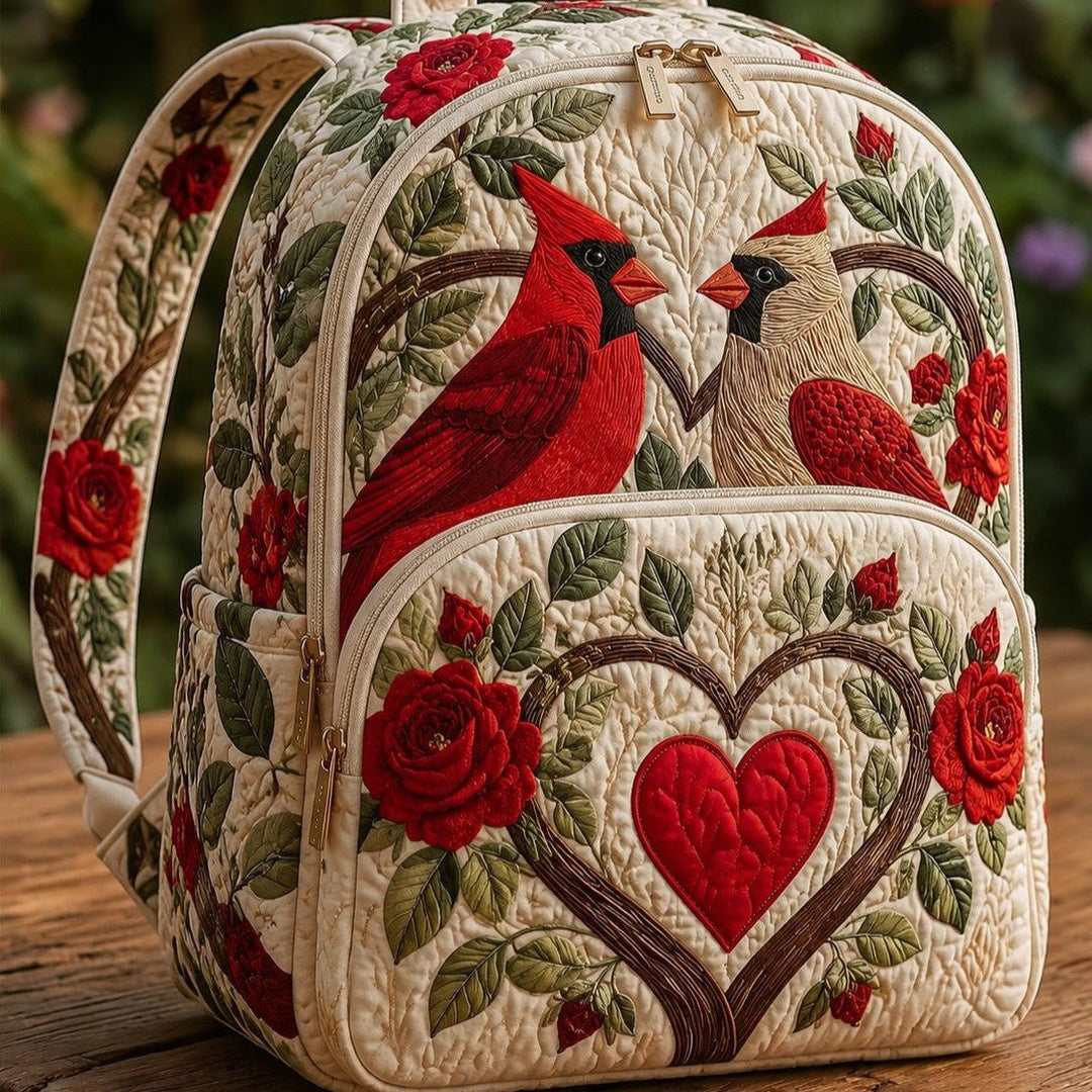 Astrid & Magnus Handverk Quiltet Ryggsekk – Kardinalfugler & Rød Rose