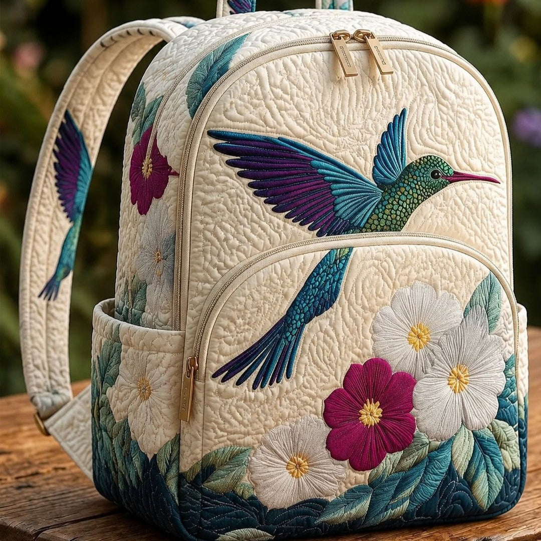 Astrid & Magnus Handverk Quiltet Ryggsekk – Kolibri & Ville Blomster