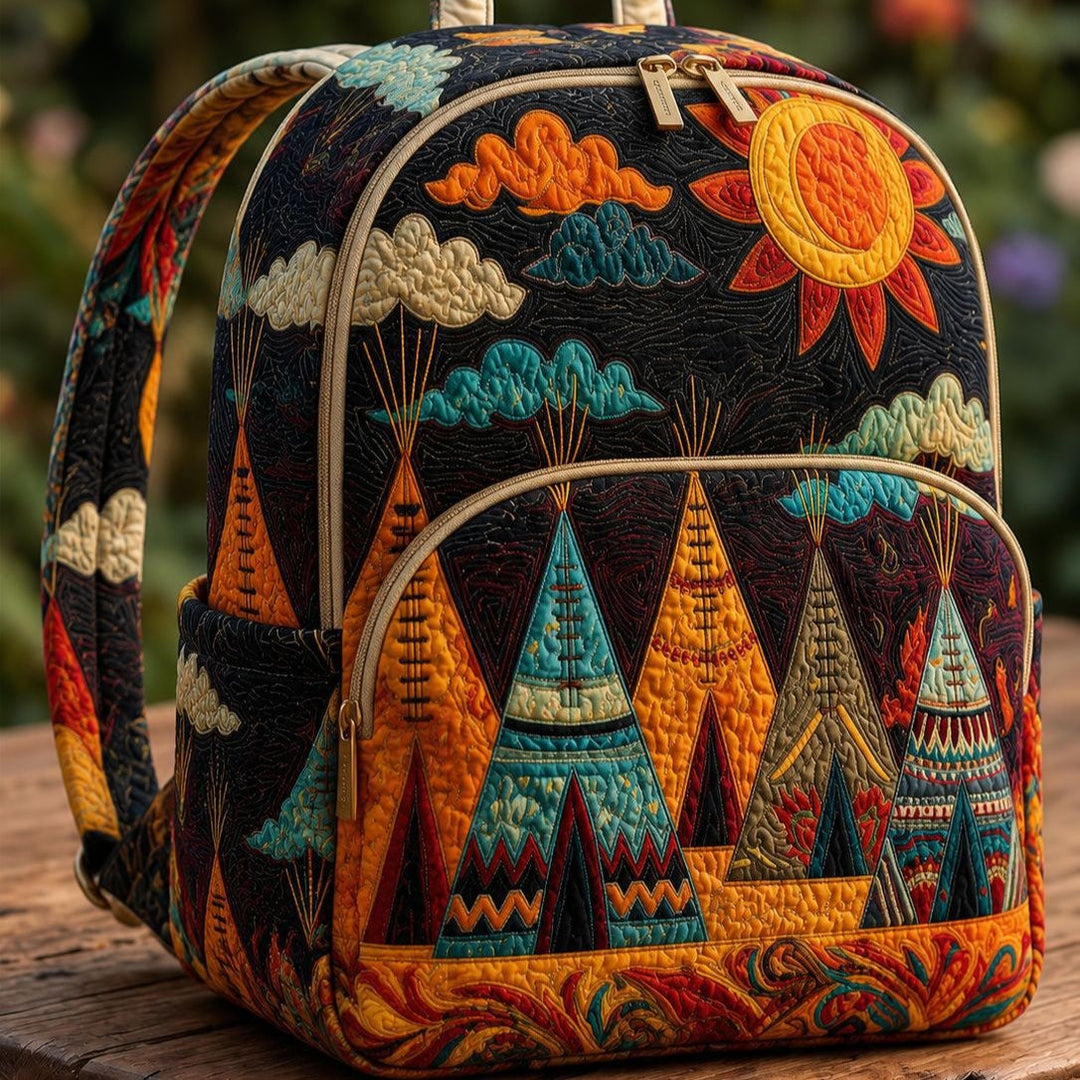 Astrid & Magnus Handverk Quiltet Ryggsekk – Boho Tipi Sol & Sky