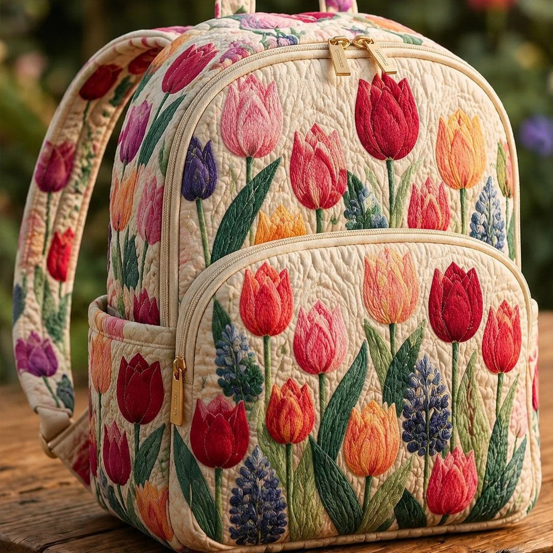 Astrid & Magnus Handverk Quiltet Ryggsekk – Fargerike Tulipaner