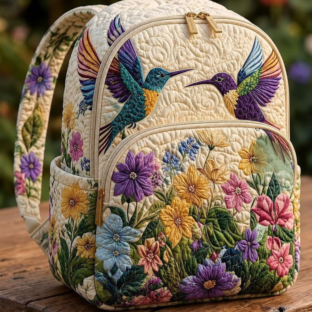 Astrid & Magnus Handverk Quiltet Ryggsekk – Kolibri & Villblomster