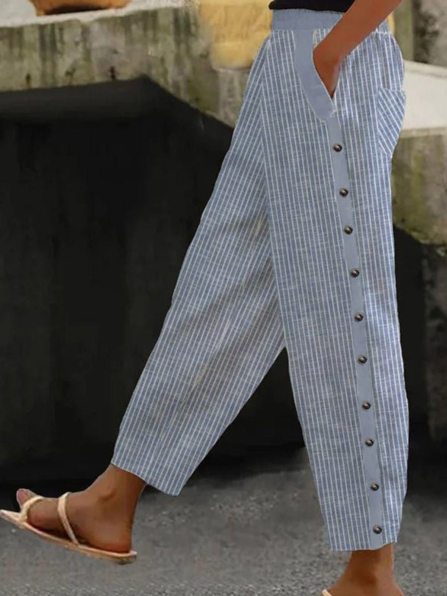 Linaya - Pantaloni a Bottoni a Righe