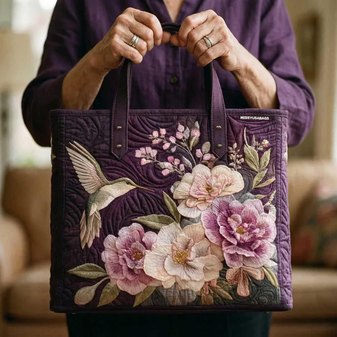 Borsa tote imbottita - Colibrì e Orchidee