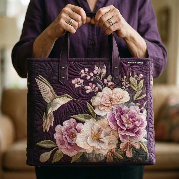 Borsa tote imbottita - Colibrì e Orchidee