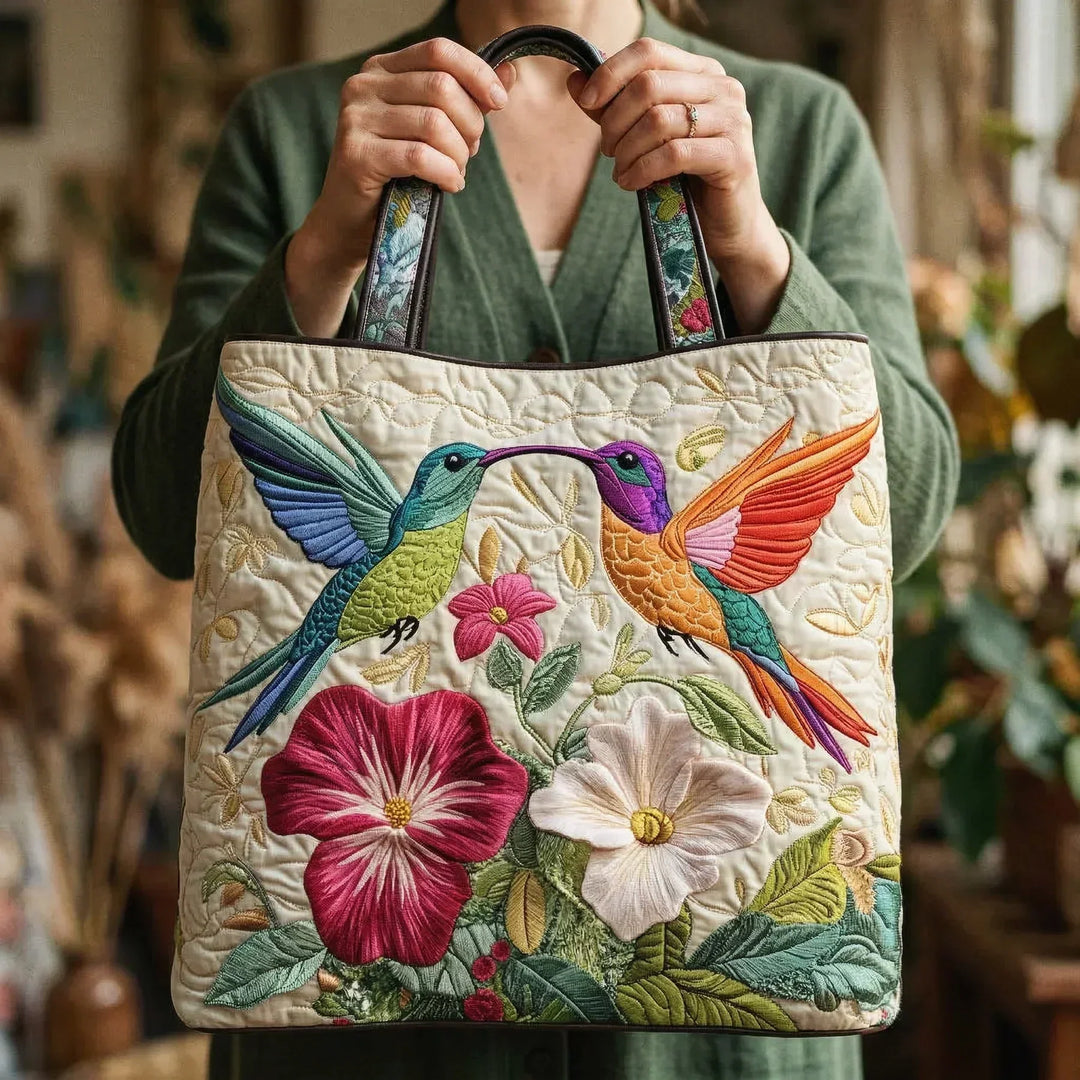 Håndlaget Veske – Kolibri og Hvite Blomster
