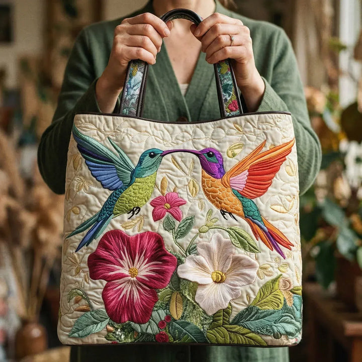Håndlaget Veske – Kolibri og Hvite Blomster
